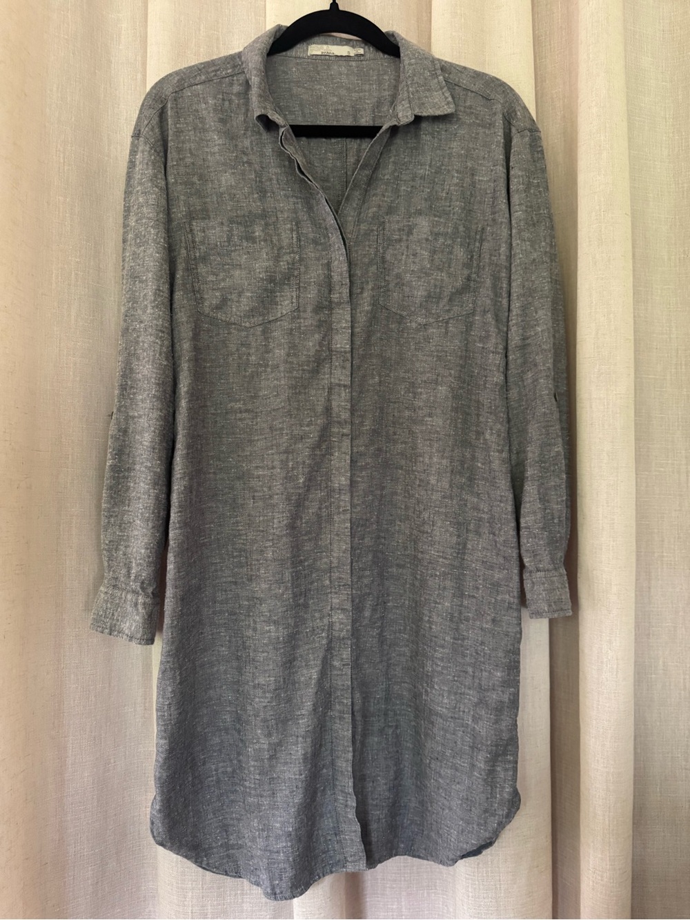 Prana La Noa Chambray Button Front Hemp Tencel Blend Shirt Dress Size Small
